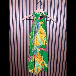 Cynthia Rowley One Piece Medium Womens Forrest Green Floral Halter Neck Romper